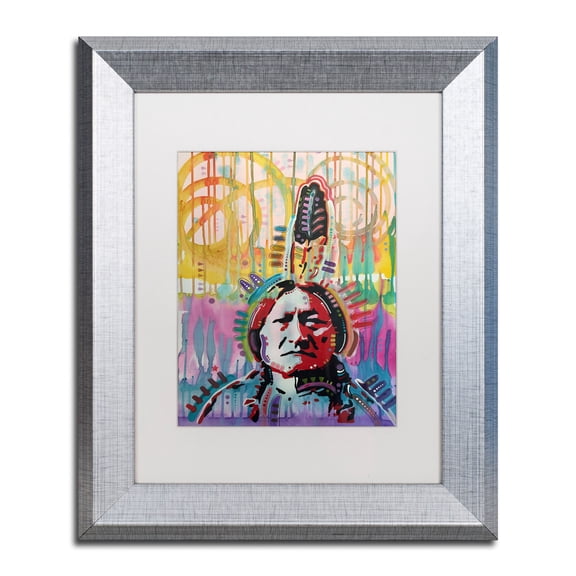 Trademark Fine Art "Sitting Bull 2" Canvas Art by Dean Russo, White Matte, Silver Frame