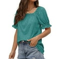 thumbnail image 6 of Perfectbot Puff Short Sleeve Shirt for Women Summer Square Neck Blouse Loose Fit Tops Green,S-XXL, 6 of 8