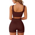 thumbnail image 3 of Women's Workout Outfits 2 Piece Yoga Set Seamless Ribbed Crop Tank Tight Shorts Gym Suit, 3 of 3