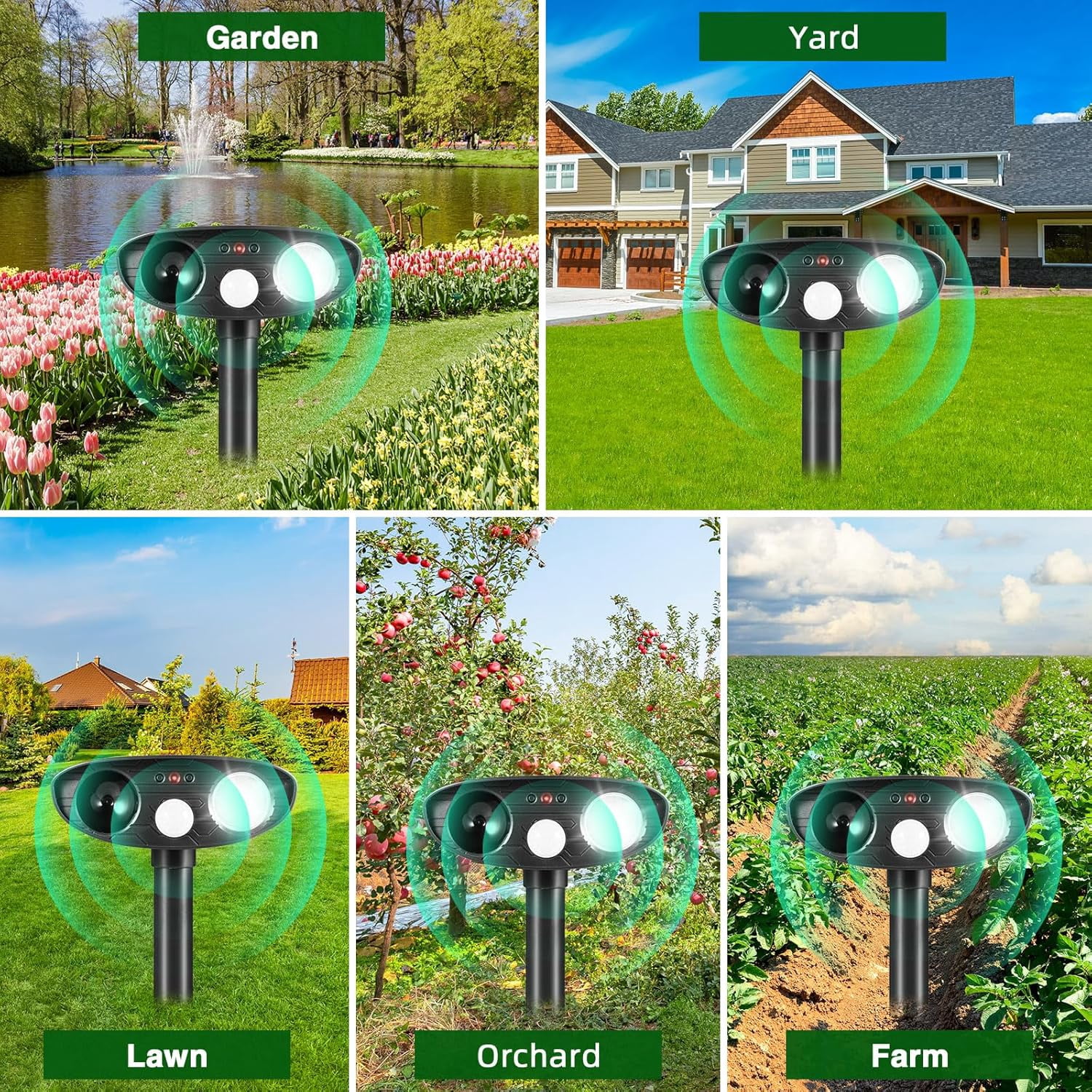 JINYI Solar Animal Repellent with Ultrasonic Technology, 2Pcs-Black