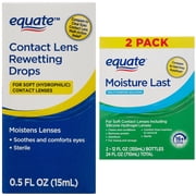 Equate Moisture Last Multi-Purpose Contact Lense Solution Twin Pack / Contact Lens Rewetting Drops Bundle