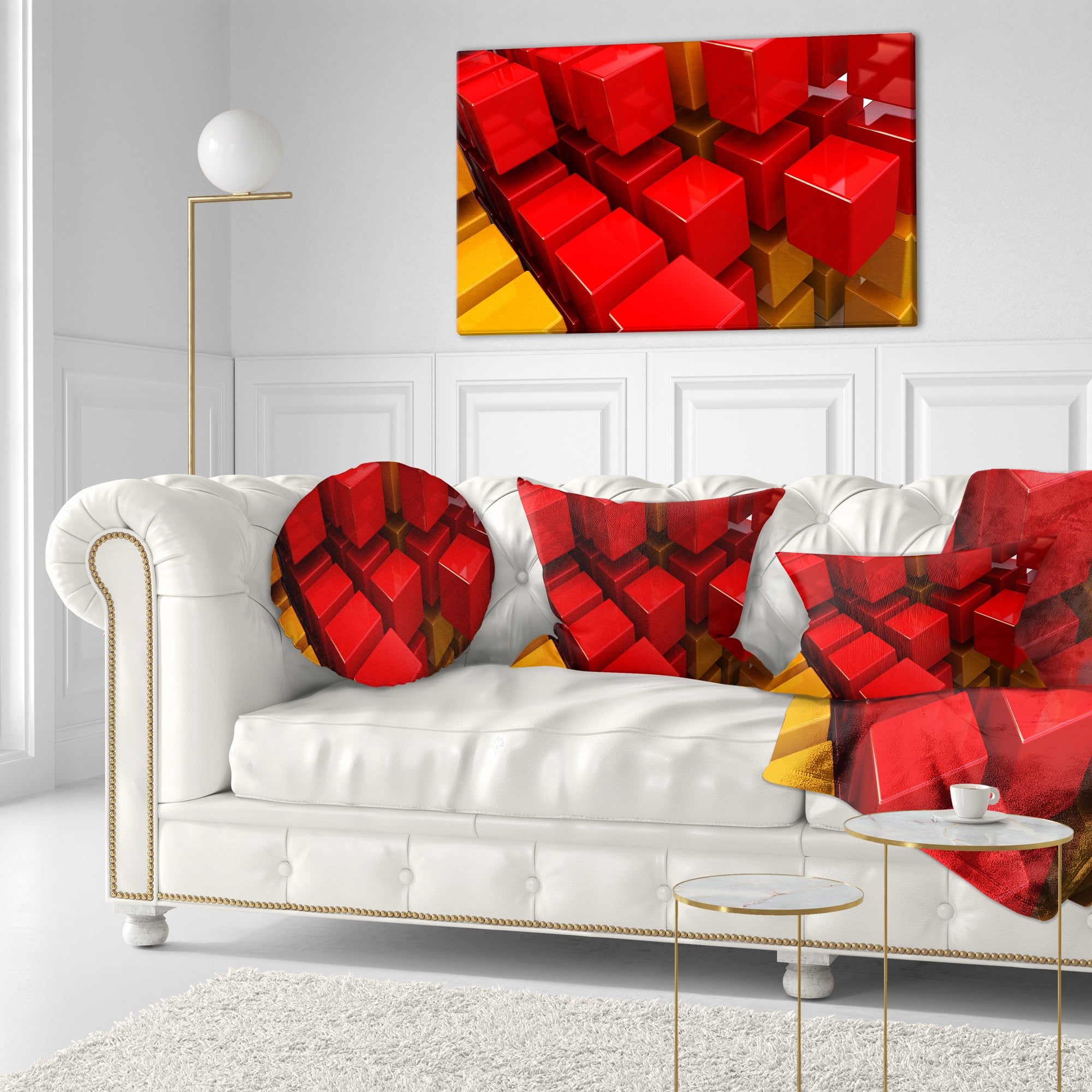 Designart Fractal 3D Red N Yellow Cubes - Contemporary Throw Pillow - 12x20
