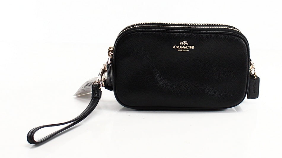 Coach Coach NEW Black Pebble Leather Clutch Double Zip Crossbody Bag