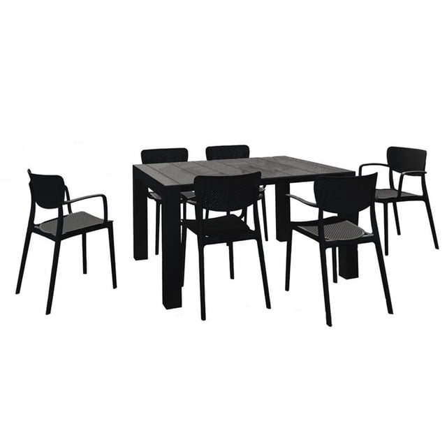 Ensemble de Salle à Manger Extérieur Loft avec 6 Chaises à Accoudoirs et Table Extensible de 55 Pouces Noir