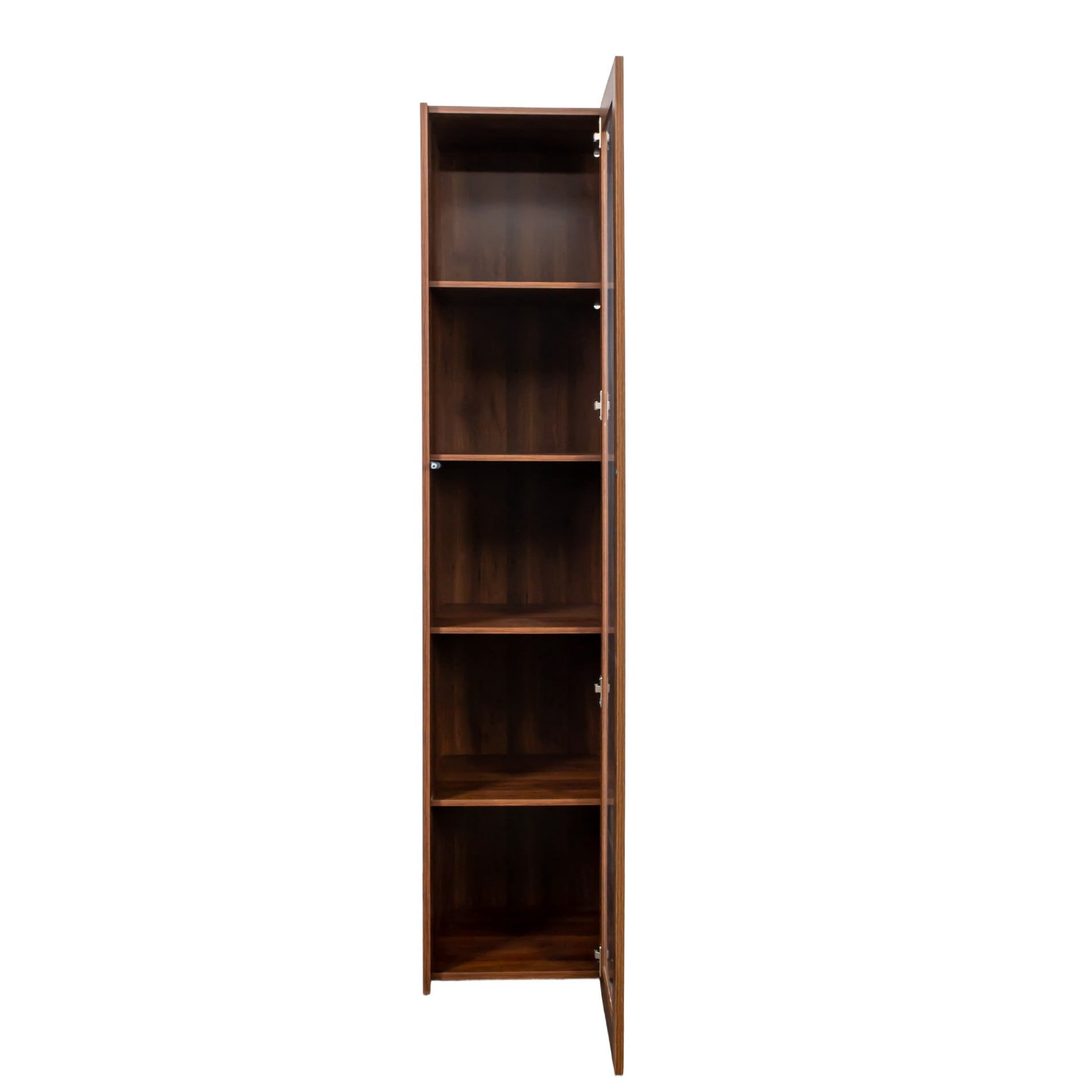 Display Cabinet with Acrylic Doors, 5 Shelf Curio Cabinet with LED Lights, Tall Bookcase Storage Organizer for Living Room Bedroom, Walnut
