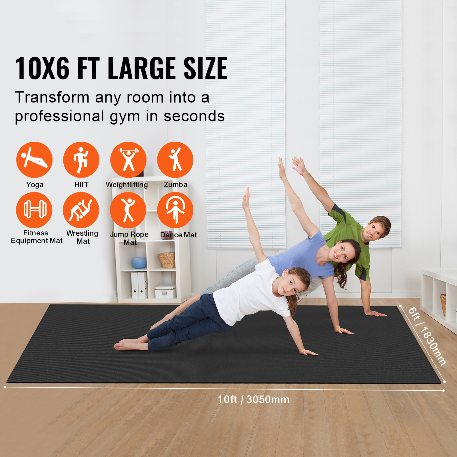 KFFKFF Large Yoga Mat,10x6ft Durable Non-Slip Fitness Mat, High-Quality Exercise Mat for Both Men and Women, Includes Bag & Strap for Easy Transport, Ideal for Home Yoga, Pilates & Floor Exercises