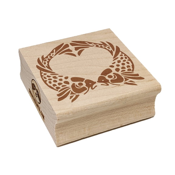Pair of Fish Love Heart Valentine's Day Square Rubber Stamp Stamping Scrapbooking Crafting - Medium 1.75in