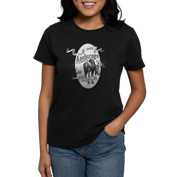 CafePress - Anchorage Vintage Moose Women's Dark T Shirt - Women's Traditional Fit Dark T-Shirt