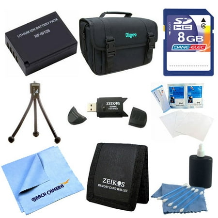 NP-W126 battery 8pc kit 8GB SD Card Wallet & Tripod Card Reader Screen Protectors Micro Fiber Cloth Carrying Case for Fuji Film FinePix HS30EXR HS33EXR HS35EXR HS50EXR X-A1 X-E1 X-E2 X-M1 X-Pro1 (Fuji Finepix Hs50exr Best Price)