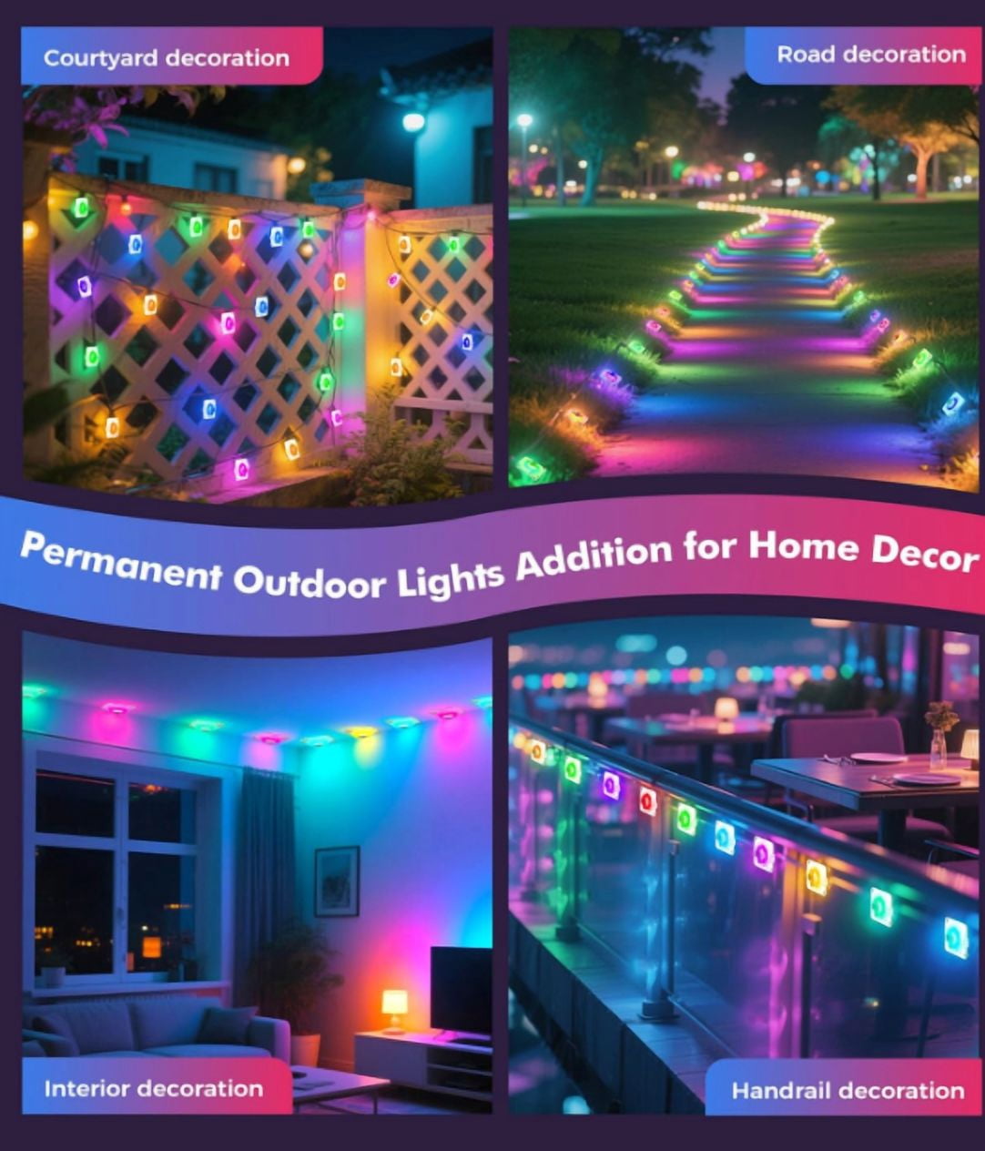 Permanent Outdoor Lights for House, 150ft RGB+IC Smart Outdoor Decor, 50 Scene Modes, App/Remote Control, IP67 Waterproof, for Christmas, Holiday, Daily & Pool Party Decor, House Roof Lighting