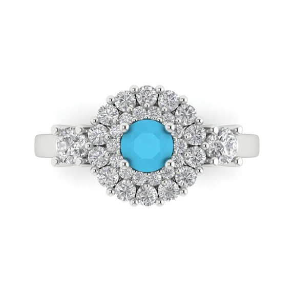 Halo Engagement Ring for Women - 1.4ct Simulated Turquoise in 18K White Gold Promise Ring