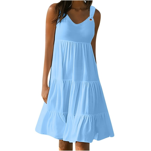Erwazi Robes d'Été Sans Manches pour Femmes Décontractées Amples Robe de Plage à Volants à Étages Évasée Robes Soleil Robe Débardeur