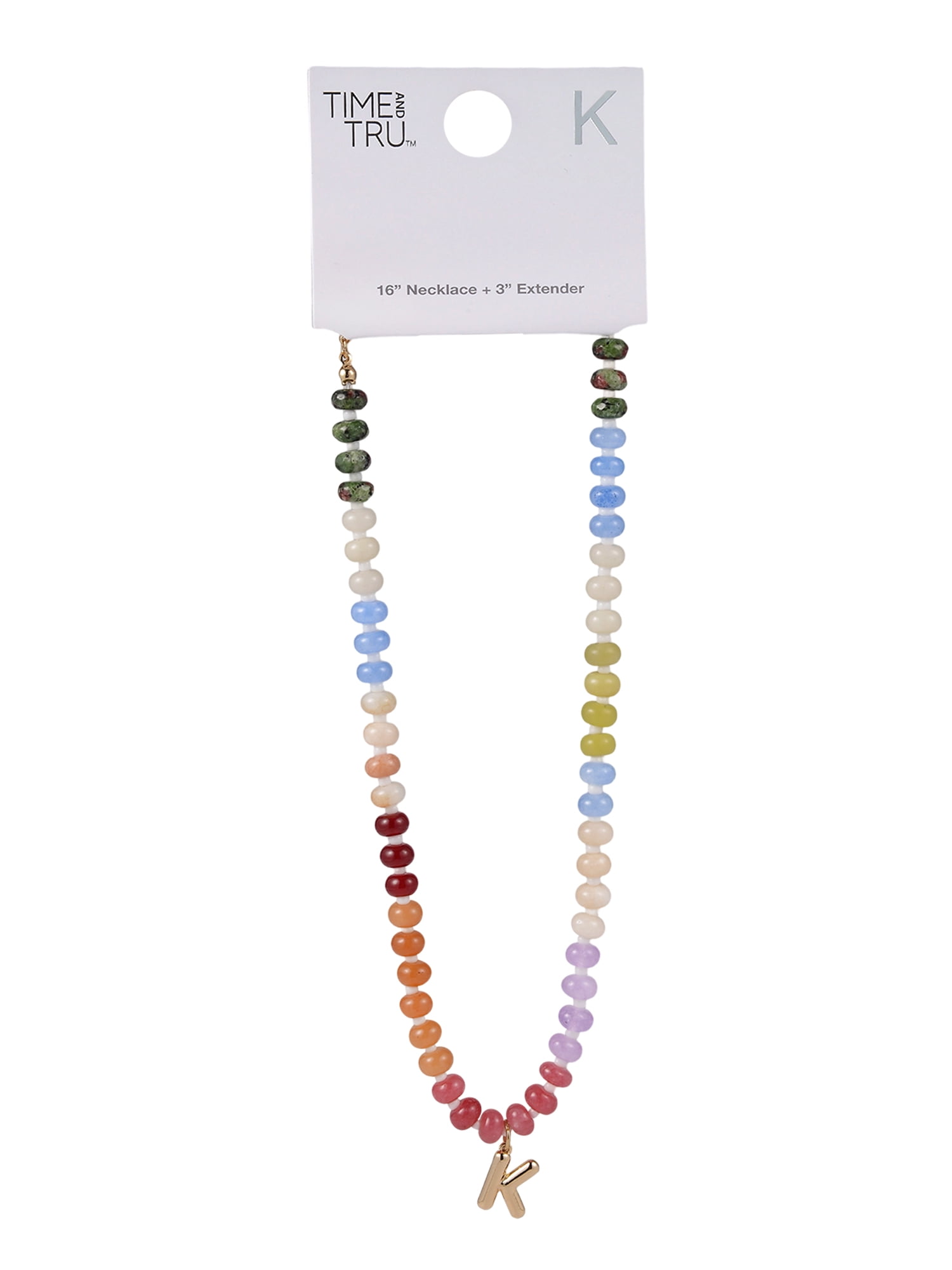 Time and Tru Goldtone Multicolored Bead Initial "K" Necklace