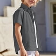 thumbnail image 6 of Dagugfen Cotton Linen Button down Shirts for Teen Boy Short Sleeve Collared Neck Lightweight Breathable Summer Casual Shirts 5-15 Years, 6 of 8