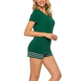thumbnail image 4 of Women's Summer Short Sleeved V-neck Pajamas Set Stripe Top and Shorts Nightwear 2 Pieces Soft Loungewear,Green, 4 of 8