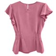 thumbnail image 5 of MIXUE Women Blouses Summer Solid Color Round Neck Short Sleeve Pleated Elegant Womens Tops Activewear,Pink,L, 5 of 5