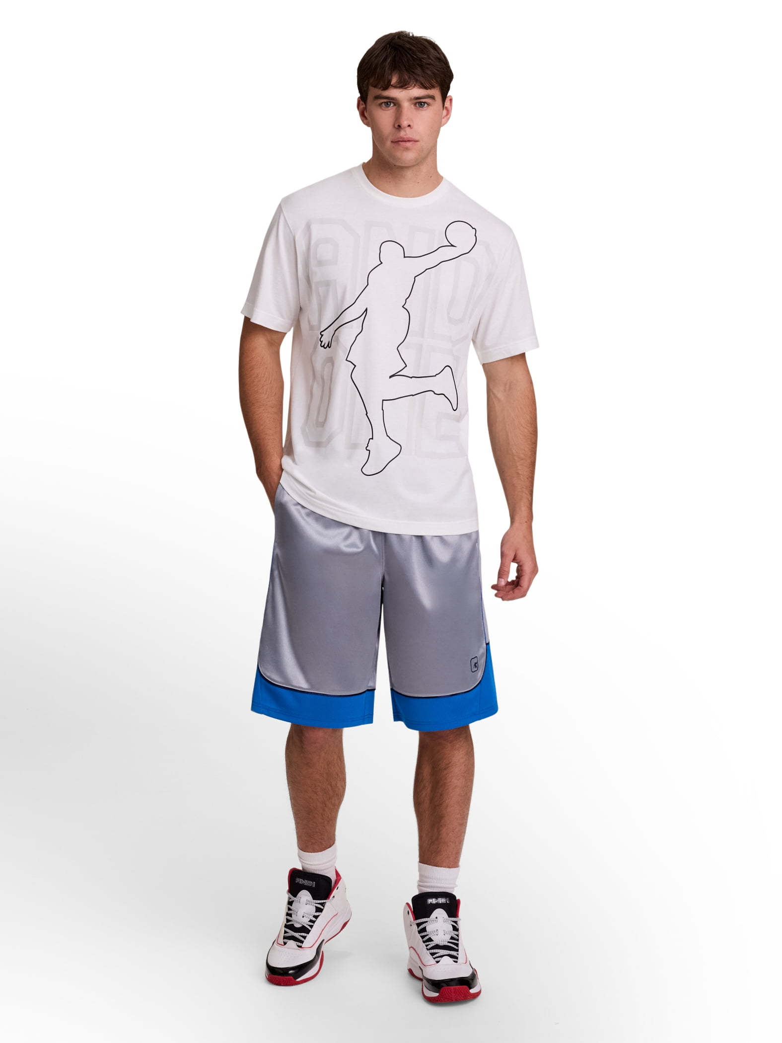 AND1 Men's and Big Men's All Court Colorblock Short, 11" inseam, up to Size 5XL
