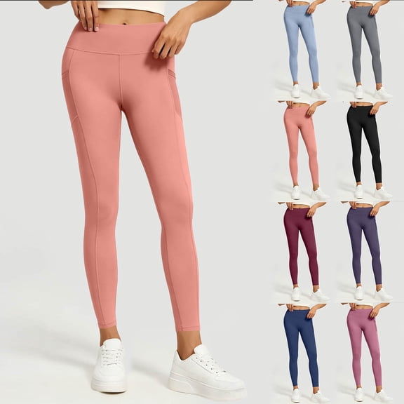 Liuinsasek Women's Tight Fit Hip-lifting Yoga Pants Stretchy High Waist Mesh Side Pockets Sports Fitness Pants Comfy Everyday Wear