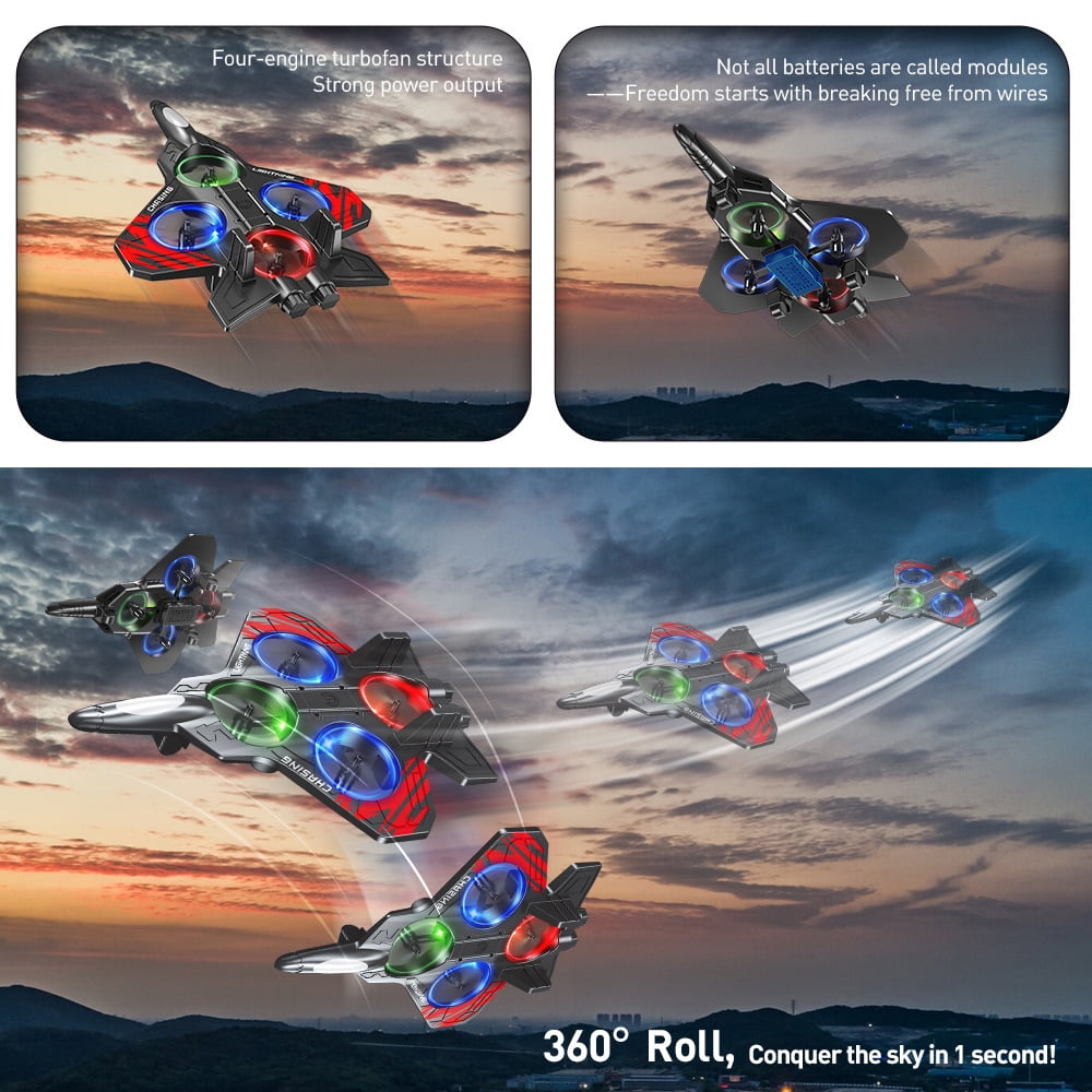 Foam Remote Control Airplane for Ages 14+, RC Fighter Jet with LED Lights, 360° Flip Stunt Roll, Durable EPP Plane Gift for Teens & Adults