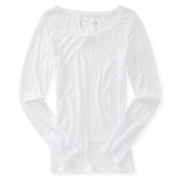 Aeropostale Womens Neon Ls Basic Camiseta, Blanco, X-Large Aeropostale Camiseta básica