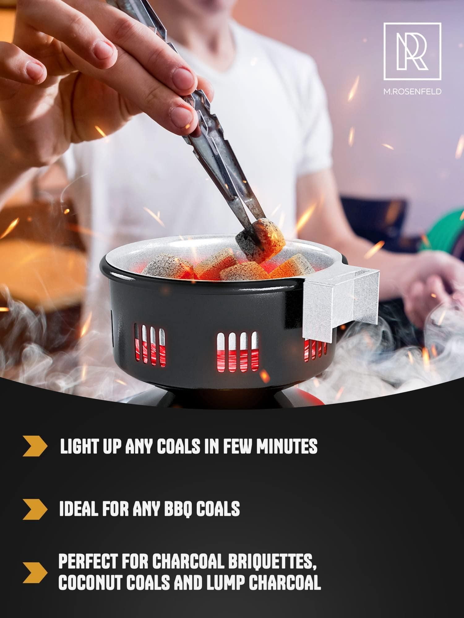 Multipurpose Electric Charcoal Starter Electric Charcoal Burner ETL Approved Electric Stove Coconut Charcoal Lighters with Tongs 450W Hot Plate Electric with 304 Stainless Steel Coiled Burner