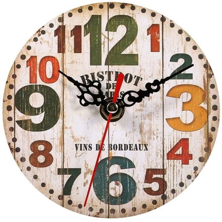 Wall Clock Vintage Shabby Chic Style Numerals Industrial Wooden Wall Clock image