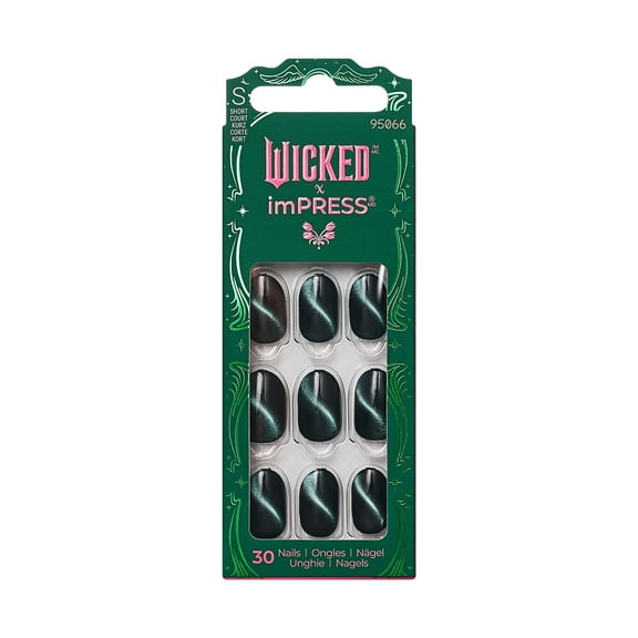 WICKED X imPRESS Press on Nails, Land of OZ, Green, Short Oval, 30 Count