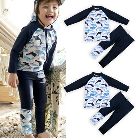 

Toddler Little Big Kids Boys 2PCS Swimsuit Long Rash Guard Drawstring Trouser Swimwear