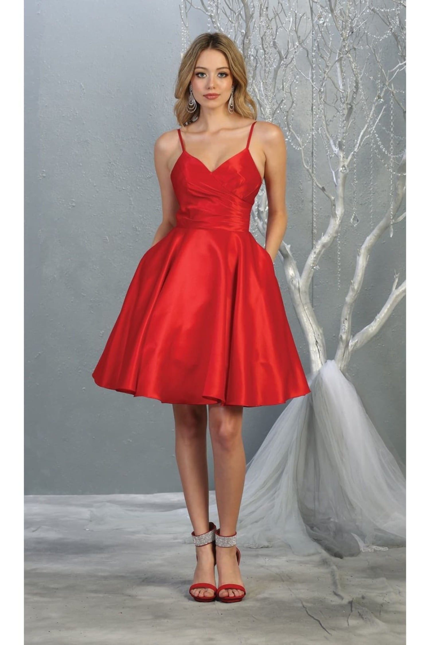 white christmas dresses Red Satin Short Formal Dresses, Lovely Party Dresses, Cute Party Dress –  Cutedressy main image 1