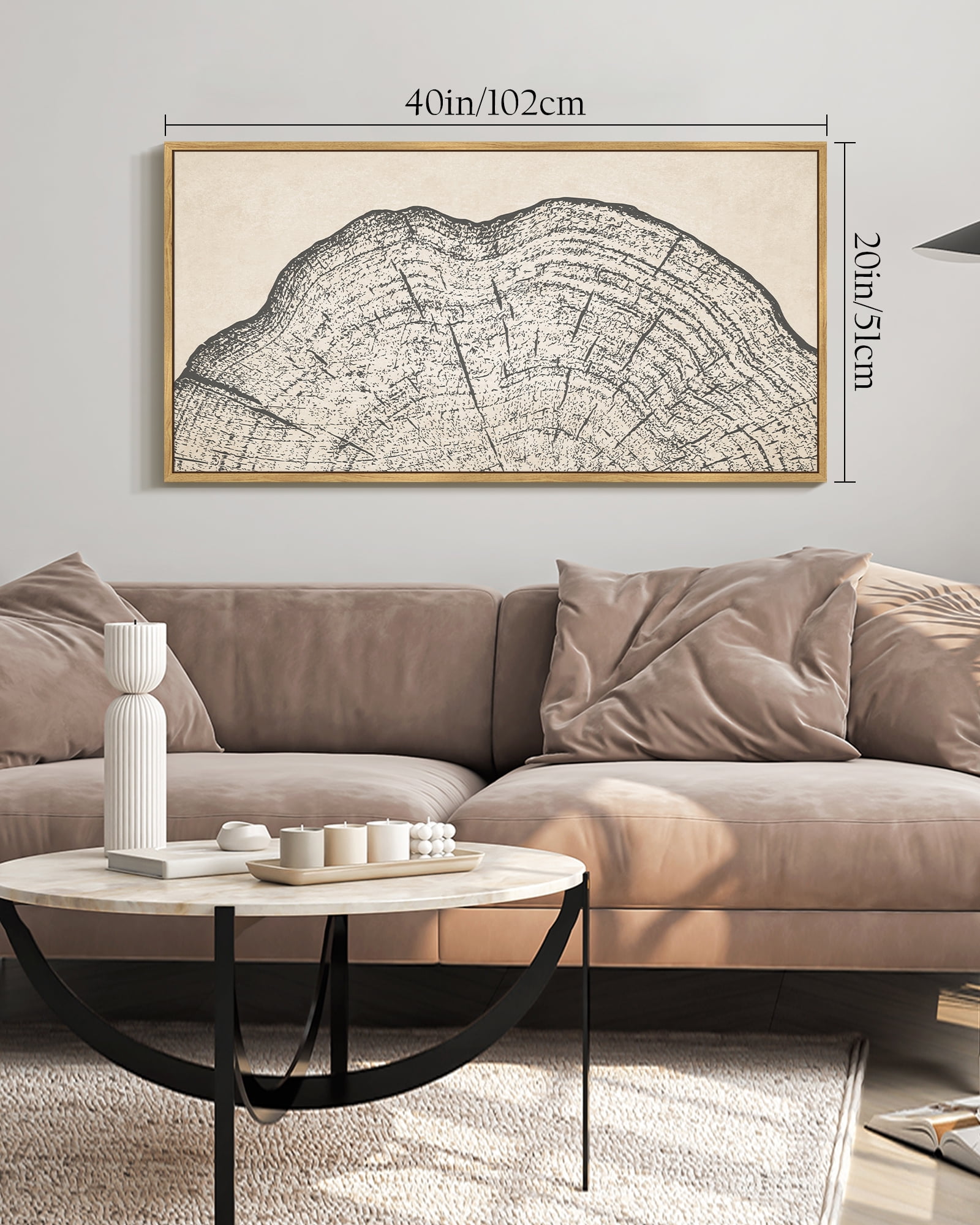 SHENIFY Farmhouse Vintage Wall Art Large 20x40in Natural Framed Set Gray Wood Tree Ring Spirals Nature Abstract Drawings Rustic Modern Art Decor for Farmhouse Office Hanging Decoration