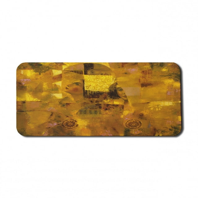 Art Computer Mouse Pad, Vintage Woman with Reflection Effects on Drawing Old Fashion Lady Paint Print, Rectangle Non-Slip Rubber Mousepad X-Large, 35" x 15", Ginger Earth Yellow, by Ambesonne