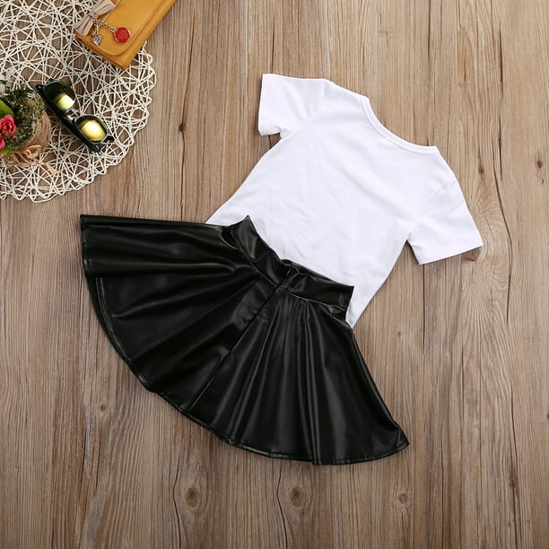 Ropa de moda para ninas pequenas y bebes Mini Tops de camisa de jefeFalda de cuero 2 piezas Conjunto de trajes de ropa XBTCLXEBCO 3 4 anos Blanco Bodega Aurrera en linea