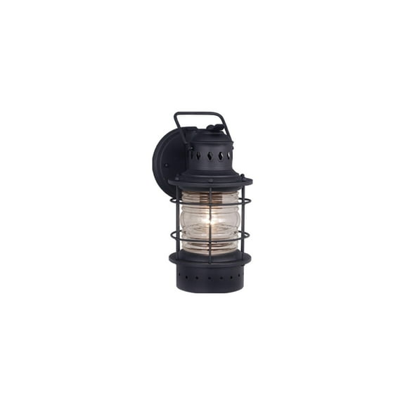 Black Outdoor Lantern - Coastal Wall Light - Clear Glass Cylinder - Nautical Style - Maykoosh