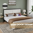 thumbnail image 4 of Rustic Bed Frame Queen Size with Barn Door Headboard, LED Bed Frame with Charging Station, Industrial Platform Metal Bed Frames, No Box Spring Needed, Easy Assembly, White, 4 of 7
