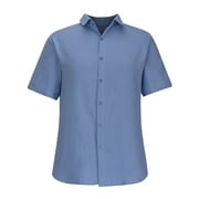 ZCFZJW Plus Size Summer Cotton Linen Shirts for Men Big and Tall Regular Fit Casual Lightweight Solid Color Short Sleeve Button Down T-Shirts Tops Blue XXL