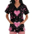 thumbnail image 3 of Valentine's Day Womens Scrub Top Funny Love Heart Graphic Short Sleeve V-Neck Scrub Shirts Valentine's Day Cartoon Pattern Scrub Tops with Pockets, 3 of 5
