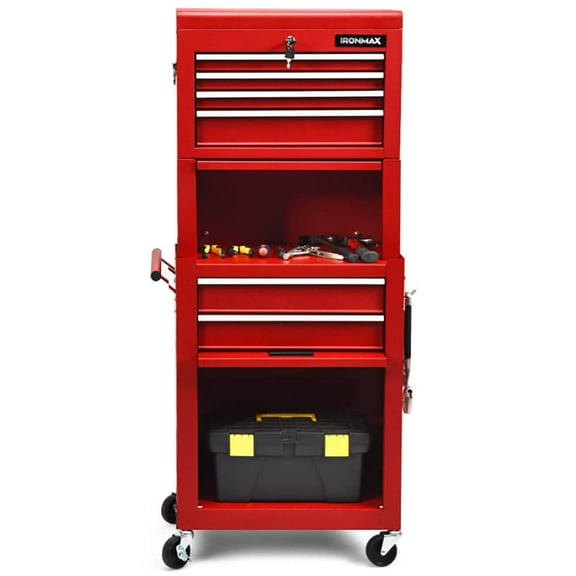 Spaco 6-Drawer Tool Chest with Heightening Cabinet, 3 In 1 Design with Heightening Cabinet, Red