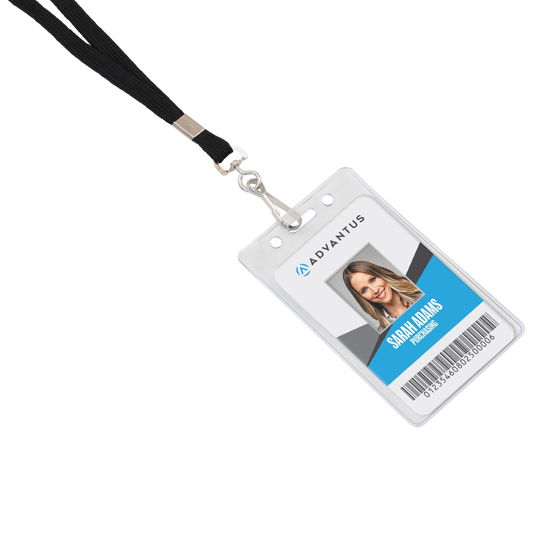 Advantus Deluxe Lanyard with J-Hook, Black, Box of 100