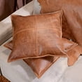 thumbnail image 4 of Lambskin Leather Pillow Cover, Sofa Cushion Case, Home Decor Style for Living Room & Bedroom, Cognac Box, 22x22, 4 of 6