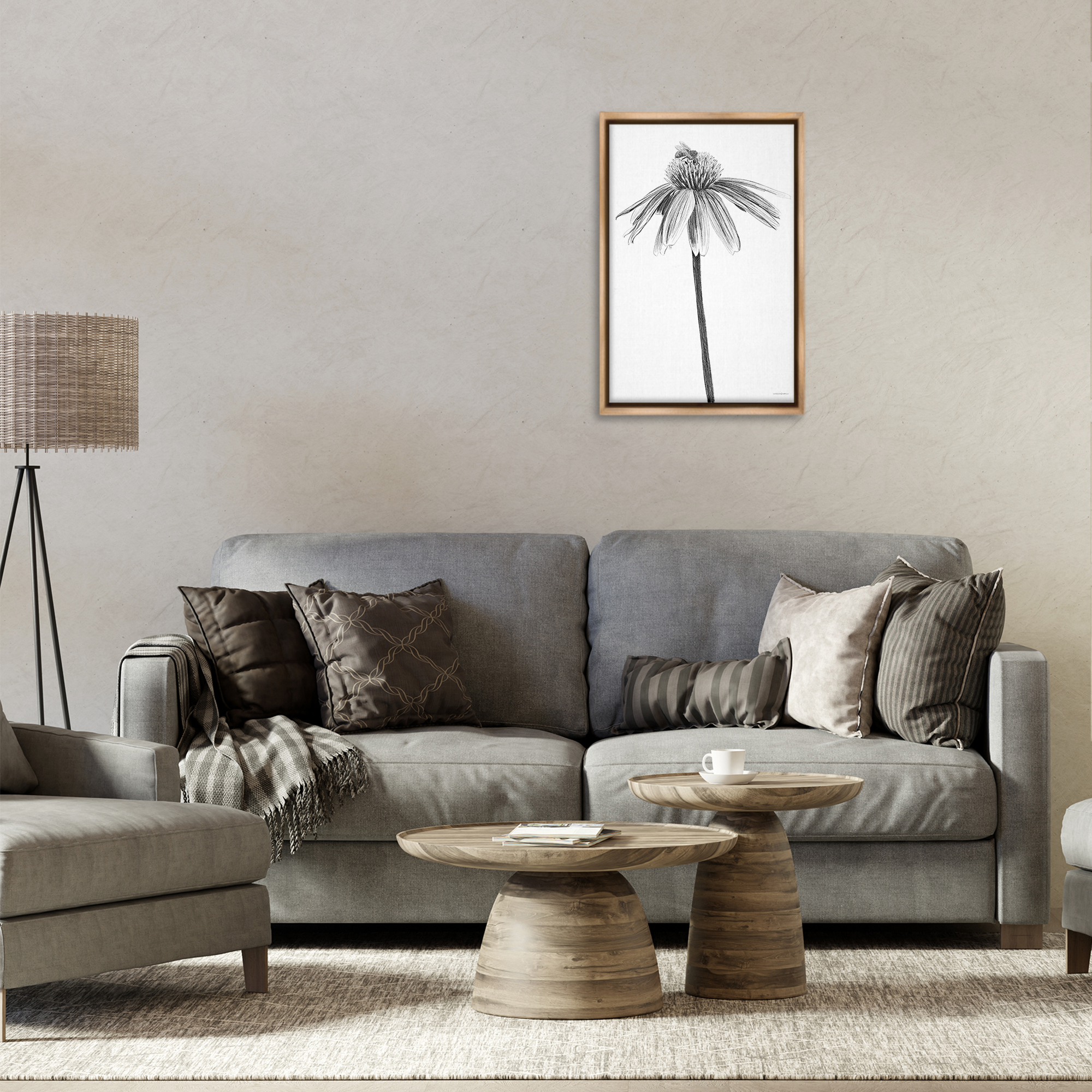 Stupell Industries Simple Daisy Sprig Botanical & Floral Drawing Brown Floater Framed Art Print Wall Art, 17 x 25