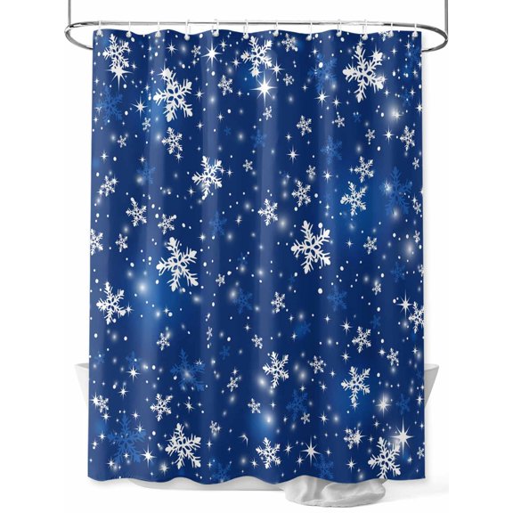 Navy Blue Christmas Snowflakes Shower Curtain Set ,Waterproof Fabric Shower Curtains Winter Snowfall Shiny White Shower Curtains for Bathroom,Bathroom Decor 72"x72"