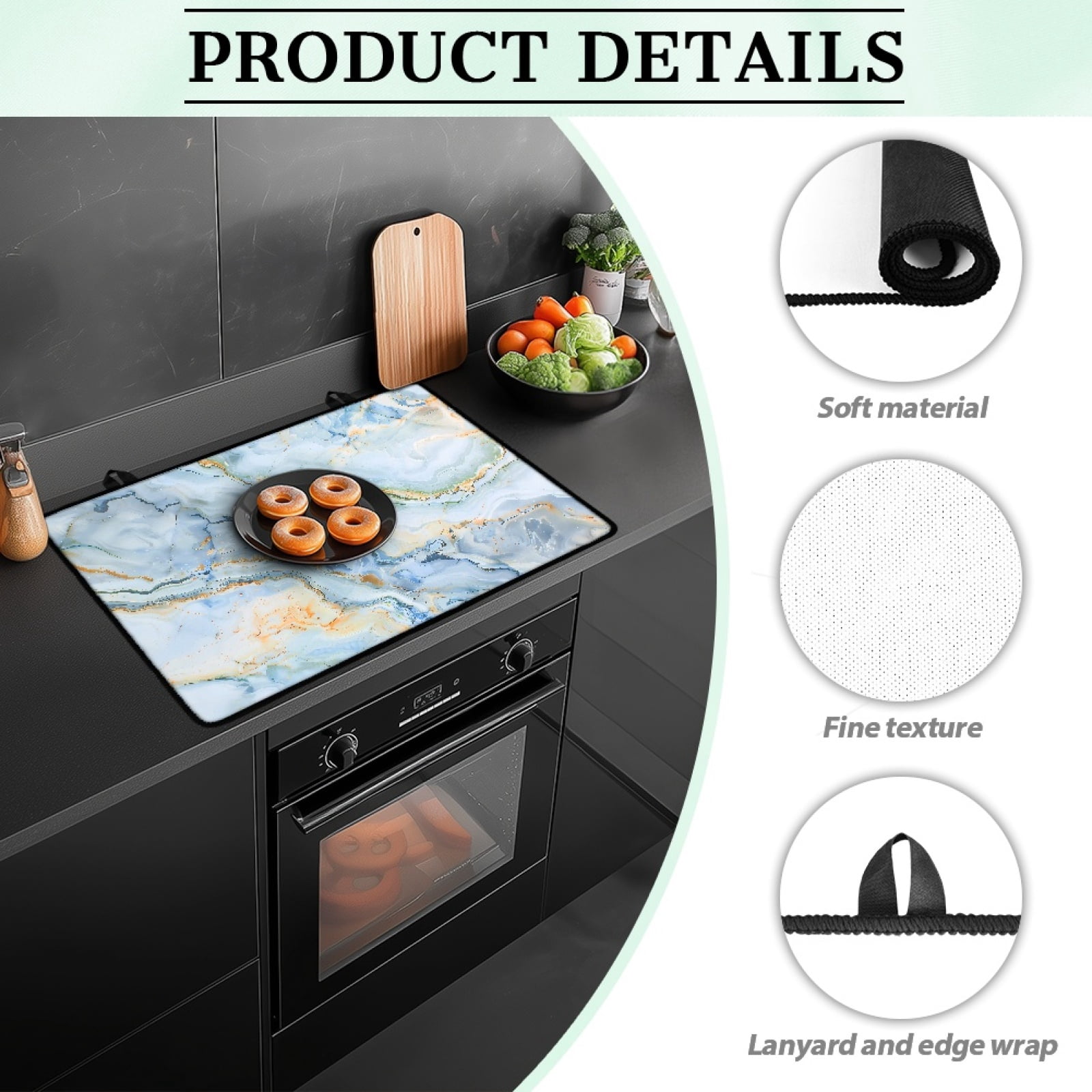 Renewold Stove Top Cover Protector Glass Stove Guard Anti-slip Scratch Resistant Cooktop Protector Range Cover Extra Counter Space, 29'' x 21'', Baby Blue Gold Marble