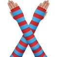 thumbnail image 5 of Gants Longs Sans Doigts pour Femmes avec Passe-Pouce, Manchon Chauffe-Bras, Longueur Coude (Rayures Rouges et Bleues), 5 of 5