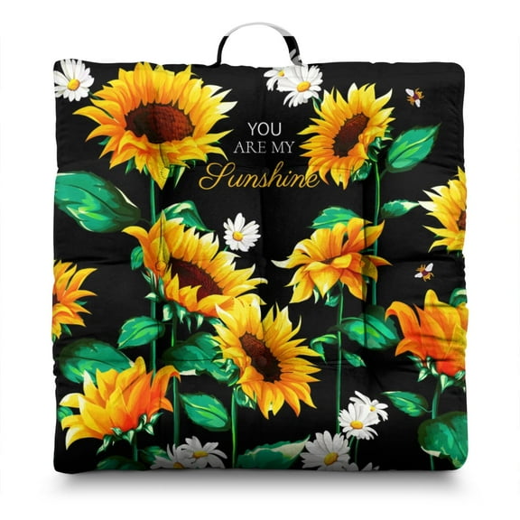 Floral Sunflower Pattern Meditation Cushion - Nine-Point Stitched Thick Seat Pad for Long Sitting Sessions