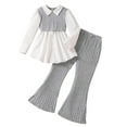 thumbnail image 2 of Tfken Outfits Sets For Children Girls Leisure Patchwork Top Flare Pant Collared Grey Outfit Set Size 10-11 Years, 2 of 9
