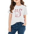 thumbnail image 2 of White Girls Cat Shirt with Heart Tail, 100% Cotton Short Sleeve Graphic Tee for Valentine's Day & Everyday, Kids T-Shirt for Girls,Size 7-8T, 2 of 9