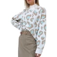 thumbnail image 2 of hirigin Women Loose Tops, Long Sleeve Stand Neck Leopard Print Casual Street Party Fall Shirt Knitting Pullover, 2 of 4