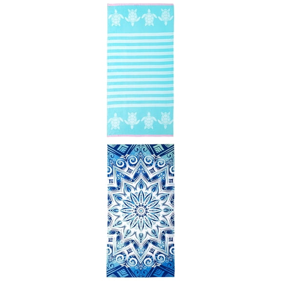 Unique Bargains 2 Pack Water Absorption Beach Towel Green/Mint Green 71"x35"/55"x 28"