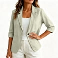 thumbnail image 4 of WRFWUL Womens Three Quarter Sleeve Cotton Linen Blazer Lightweight Notch Collar Single Button Summer Work Office Casual Jacket, 4 of 7