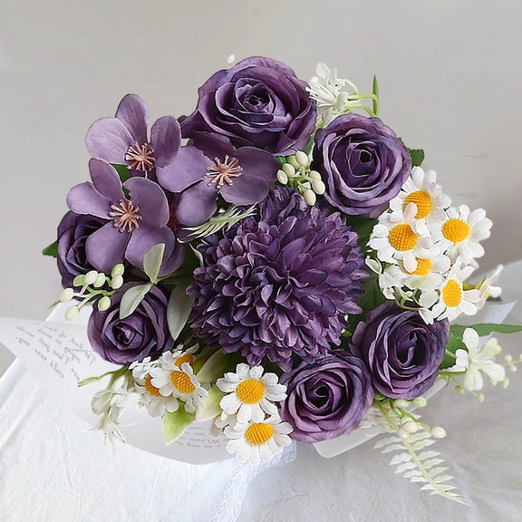 WMTOKK Artificial Silk Rose Bouquet Realistic Fake Flower Arrangement for Wedding Valentines Home Table Centerpiece Vase Decoration (Style B)